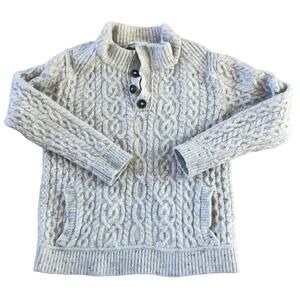 Aran Crafts Irish cable crewneck with 4 front buttons & pockets size XS